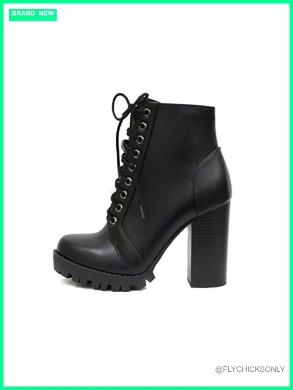 Lace Up Military Ankle Bootie Stacked Heel Side Zipper